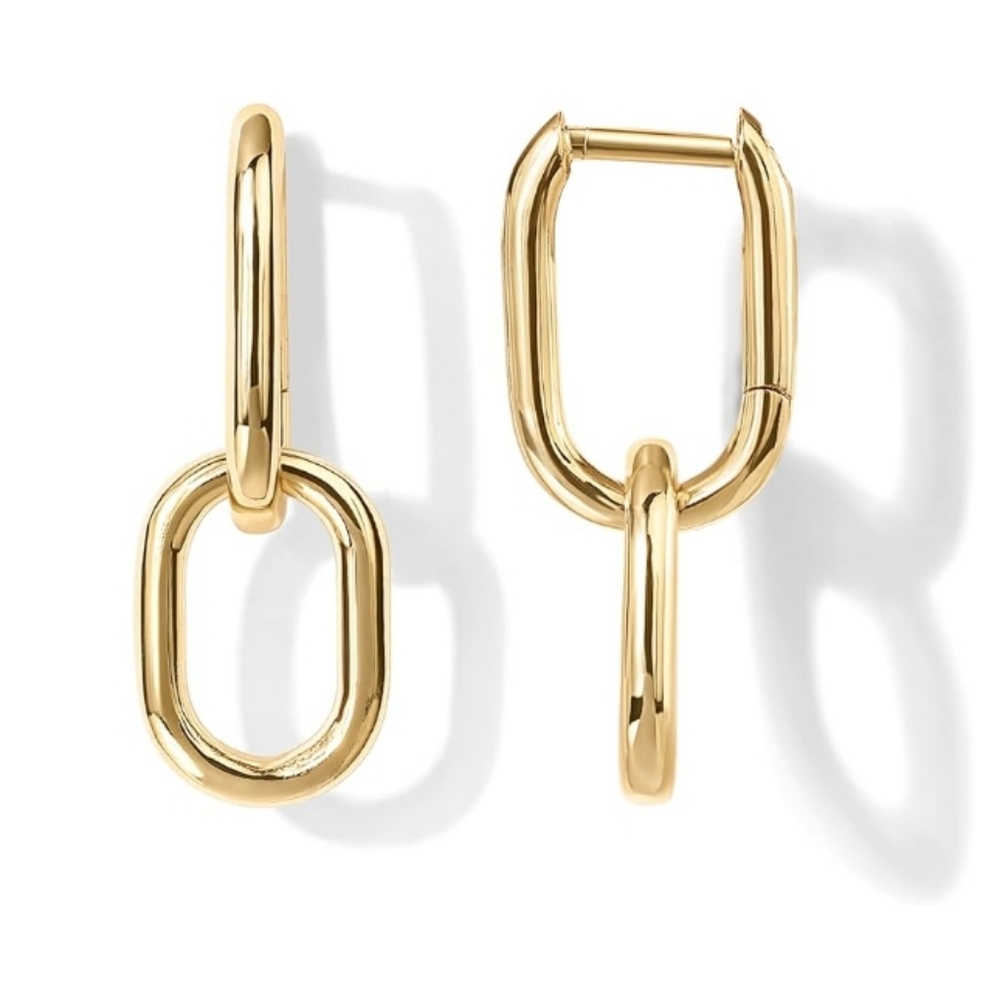 14K Gold Plated Convertible Paperclip Link Huggie Hoop Earrings